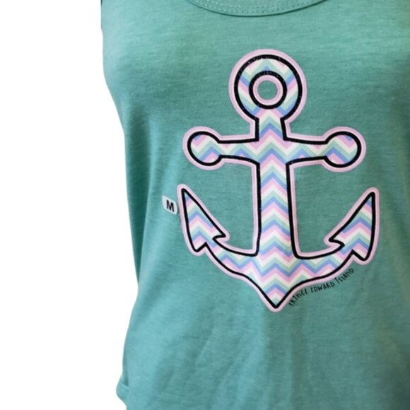 NWT PEI medium anchor ocean chevron graphic tank top seafoam green - Picture 4 of 10